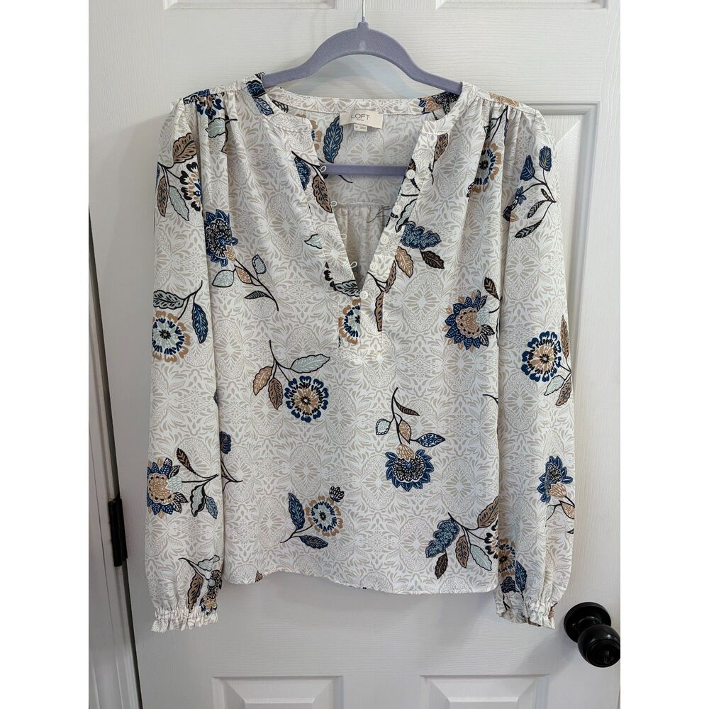 Loft Fall Floral Leaf Print Boho Cottagecore Blouse Size XS